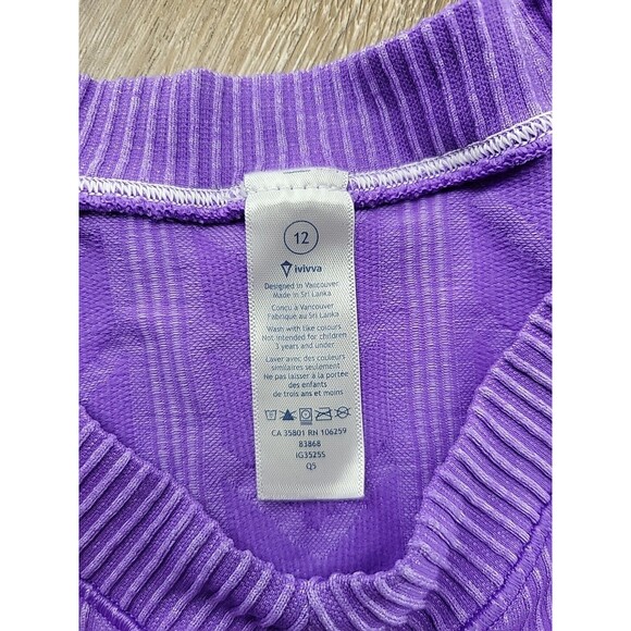 Ivivva Glacier Air  Long Sleeve Top Girls 12 Purple V-Neck Performance Knit - Picture 3 of 7